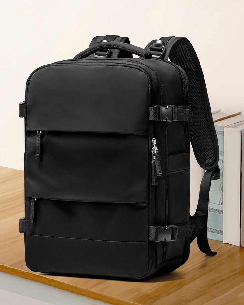 Duży Podróżny Plecak, Dla Kobiet Mężczyzn Prowadzą Plecak Zatwierdzony Flight Fit 15,6 -Calowy Laptopy Buty Przedziału Trzeszki Plecak Wodoodporny Sporty na Zewnątrz Plecak,Black
