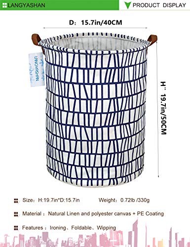 Langyashan Laundry Basket Canvas Fabric Collapsible Organizer Basket For Storage Bin Toy Bins Gift Baskets Bedroom Clothes Children Nursery Hamper (Blue Stripes) #TOP1