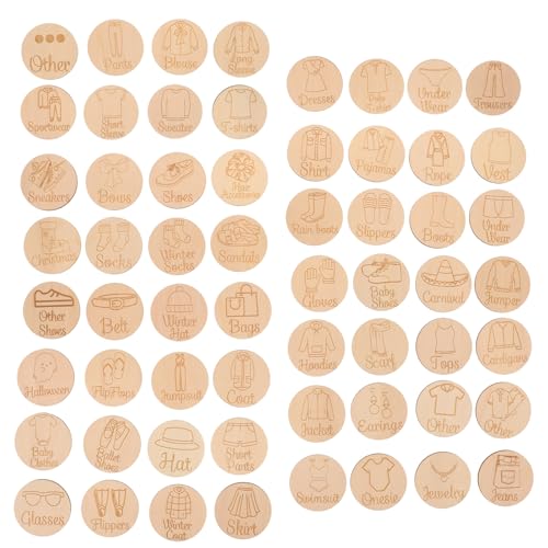 DIYEAH 60 Etiquetas de Madera para Clasificación y Organización de Ropa y Zapatos Etiquetas para Armarios y Zapateros para Almacenamiento en Hogar y Habitación