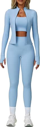 3 Piece Workout Set for Women – Zip Jacket, Sports Bra and Leggings Activewear main image 0