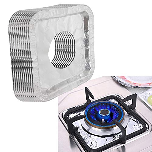 200 Pack Aluminum Foil Square Stove Burner Covers, Disposable Gas Stove Burner Liners, Stove Bib Liners, Heat Resistant Gas Range Cover Keep Stove Clean,8.5\"