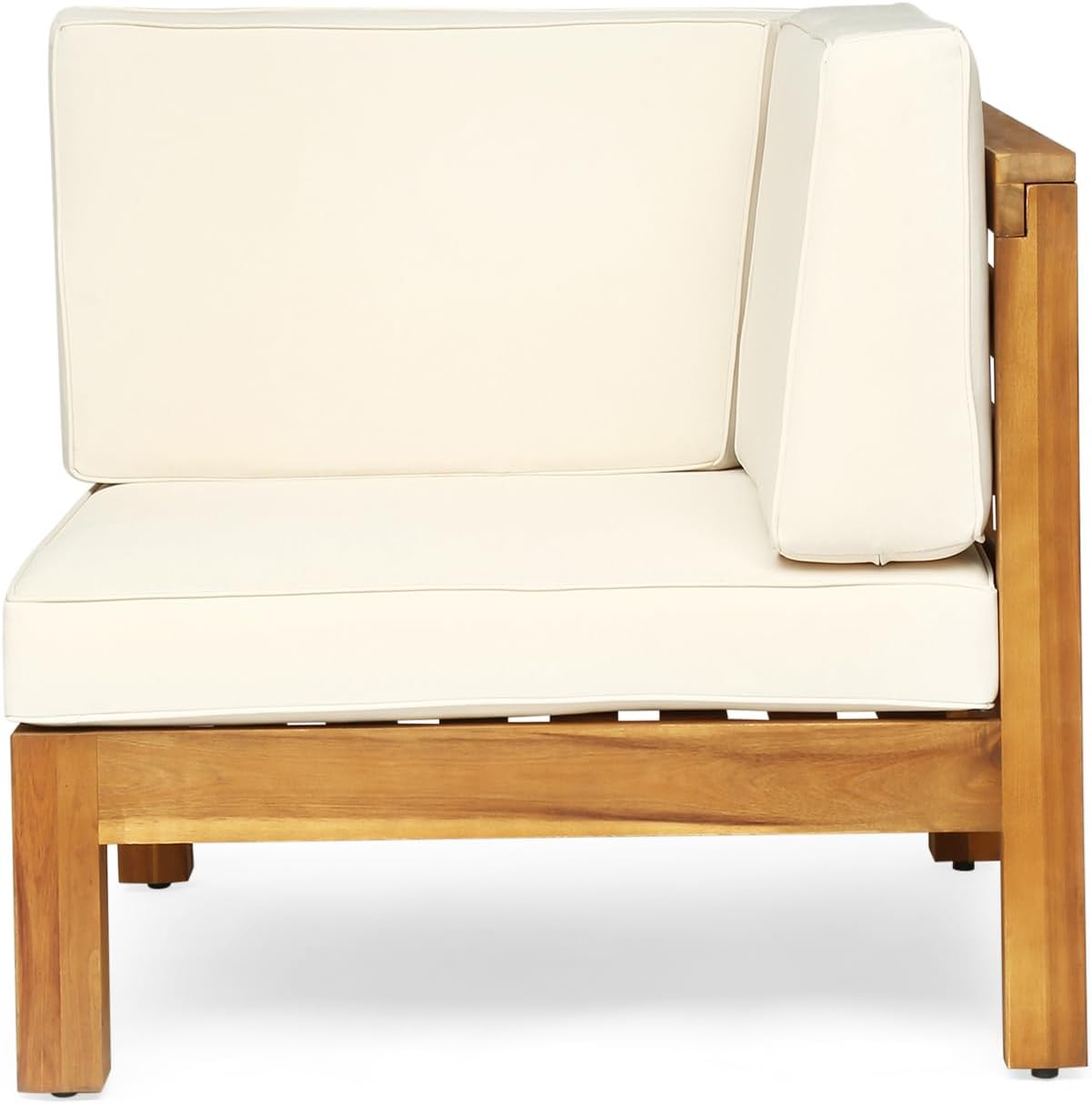 3-Piece Love Seat Set with Coffee Table, Beige Acacia Wood Beige Modular Loveseat Set for Porch, Patio, Or Deck Cozy Gathering