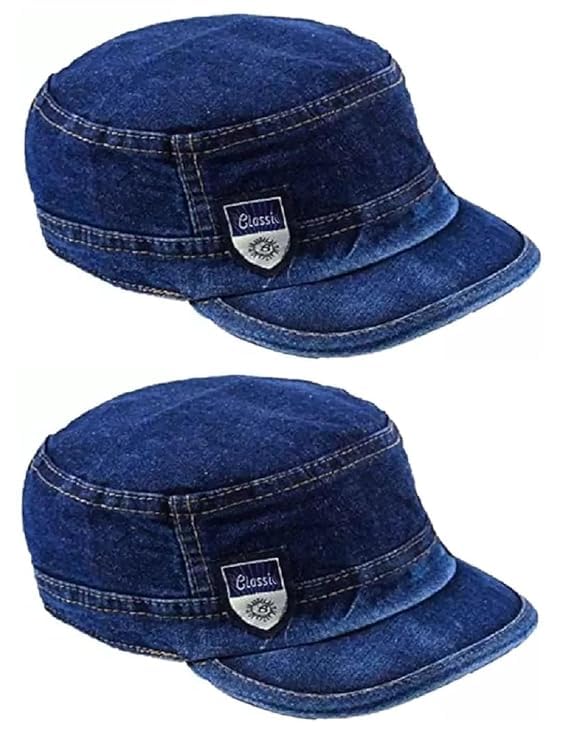 goodfriends Classic Denim Cadet Cap, Pack 2 Blue Military Style Flat Top Hat-picture-34