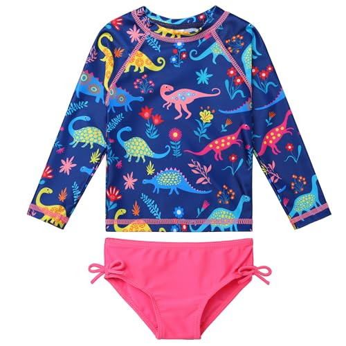 Image of XFGIRLS Girls 2-Piece Swimsuit Long Sleeve Rash Guard Set Toddler 6M-8Y | UPF 50+ blocks 98% UV, Quick-dry, Easy on /off, Bright colors stand out, Machine wash, Breathable, Beach, swim, water park