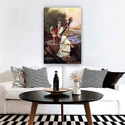 Celebrity Raja Ravi Varma Painting Of The Goddess Saraswati Academicism Posters And Prints Wall Artwork Printing Pictures For Bathrooms Giclee Canvas Nursery Decorations For Home Decor For Office  thumb #2
