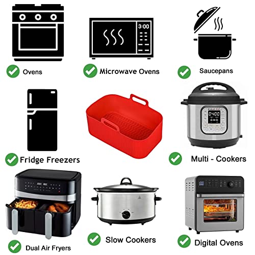 SPARES2GO Basket Compatible with EMtronics EMDAF9LD 9L Dual Air Fryer Drawer Liner Silicone (Pack of 1, Red) - Image 3