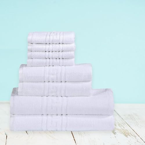 DTEX HOMES 8 Piece Towel Set 100% Egyptian Cotton 500 GSM, 2 Bath Towels, 2 Hand Towels, 4 Washcloths - White