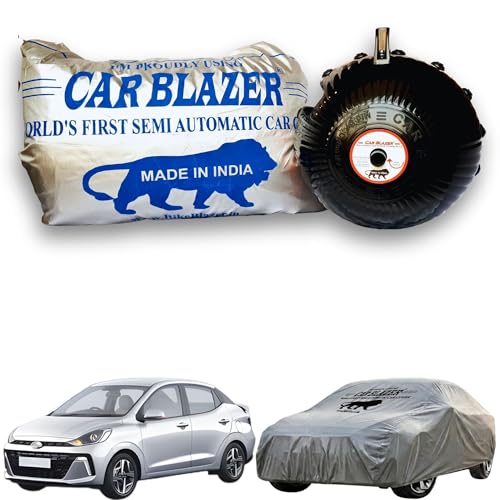 Image of CARBLAZER Portable & Semi-Automatic Full Body Car Covers: Heavy Duty Device| Anti-Theft| Dust & Scratch Proof | Water & Wind Resistant|Custom Fit| Dual-Side Cover, Compatible for Hyundai Aura