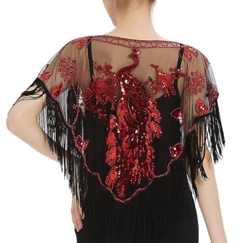 1920s Shawl Wraps Luxury Peacock Beaded Sequin Flapper Gatsby Cover Up Accessories for Party Harlem Night Wedding4