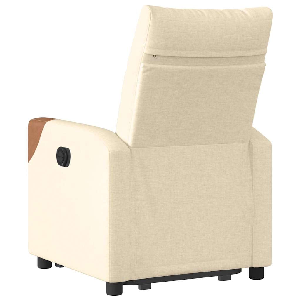 Sillón elevador eléctrico reclinable de tela color crema con función de elevación automática y reclinación manual a 135 grados, estructura estable de madera y metal, bolsillo