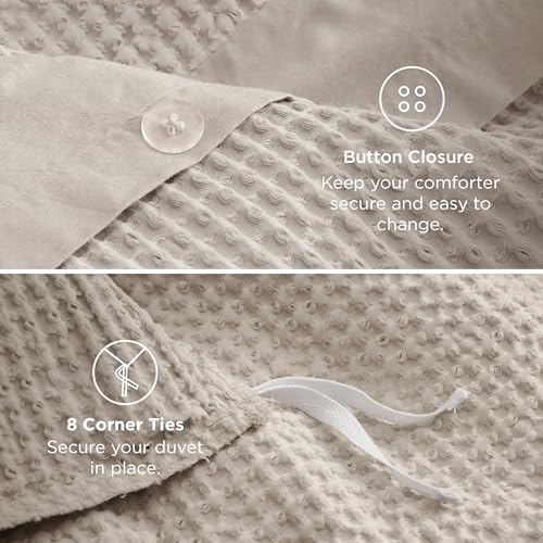 Image of Bedsure 100% Cotton Waffle Duvet Cover Set with Fitted Sheet, Queen, Linen | Waffle Texture, Breathable, Skin-Friendly, OEKO-TEX Certified, Good Housekeeping Seal, All-Season, Machine Washable