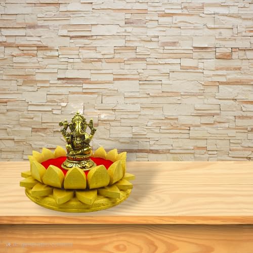 Image of Parth Pooja Wooden Lotus Kamal Aasan-Where god Resides, Made of ShriParni Wood for Keeping Maha Meru Shri Yantra (6 Inch)
