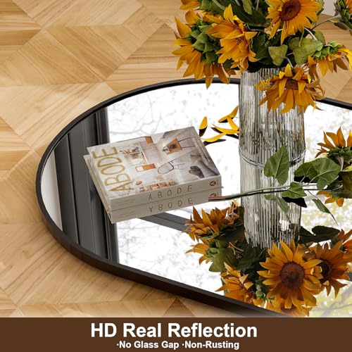 Image of Full Body Mirrors Arched Large Full Length Mirror with Stand Aluminum Wall Mounted Hanging or Leaning Standing Mirrors (Black, 34 inchx76 inch)