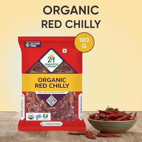 Image of 24 Mantra Organic Red Stick Chilly /Lal Mirch /Erra Mirapakaya - 100gms | Pack of 3 | 100% Organic | Chemical Free & Pesticides Free
