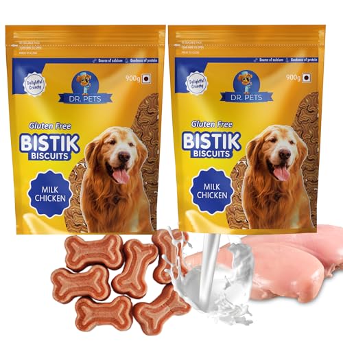 Image of Dr. Pets Pack of 2 (900g Each) Bistik Dog Biscuits Milk Chicken Flavor | Gluten Free Dog Treats | Supports Digestion & Bone Health | Crunchy Daily Snacks for Puppies & Adult Dogs