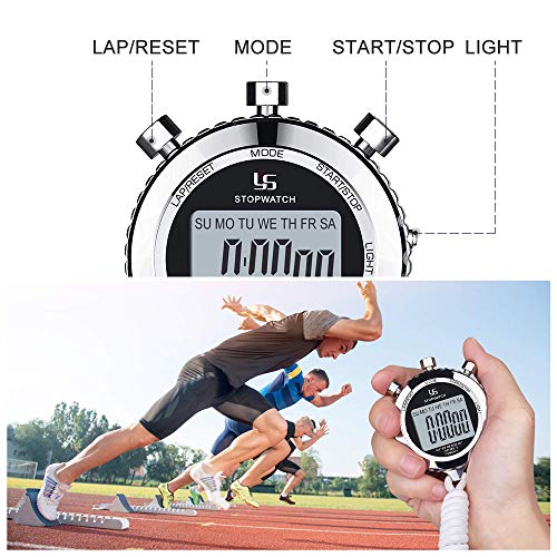 LAOPAO Cronometro, 2 Memoria 1/100 Secondi Precision con Funzione Luce e Muto Cronografo Timer per Palestra Pallacanestro Calcio Baseball Sport Outdoor