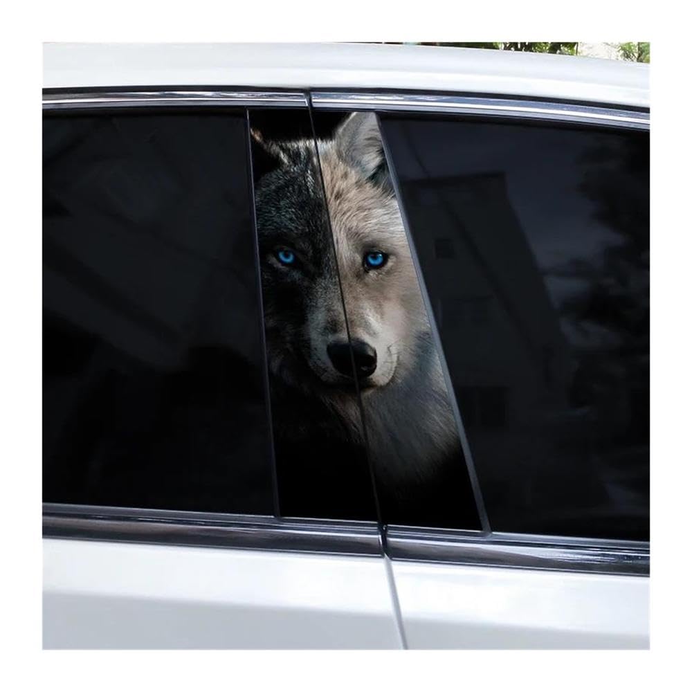 Decorative Items 2pcs Blue Eyes Wolf Car B-Pillar Sticker DIY Car Center Column Decal Waterproof(Type A)