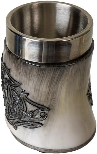 Pacific Giftware Medieval Viking Wolf Shot Glass with Removable Stainless Steel Insert, Carved Nordic Design, Gray Ombre Resin, Norse Mythology Decor, Collectible Drinkware 3”H