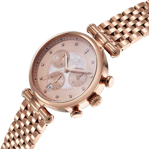 Image of Xylys Sparkle Swiss Chronograph Rose Gold Stainless Steel Strap Rose Gold Dial Watch for Women - 45025WM01E