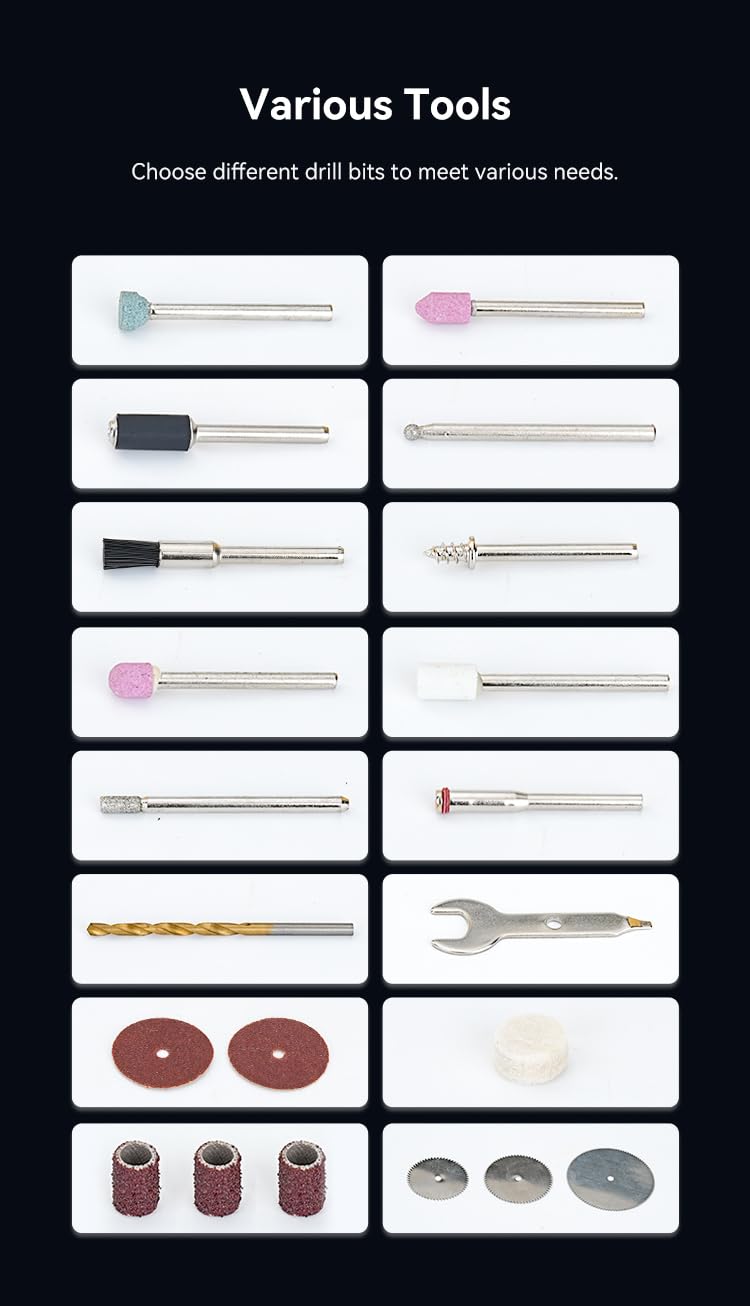 Creality Set di utensili rotanti senza fili, 25 pezzi, 3,7 V, mini utensili multifunzione, 6 velocità (10000-18000 giri/min) con luce ad anello LED, smerigliatrice ricaricabile per stampa 3D