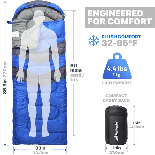 MalloMe Sleeping Bags for Adults Cold Weather & Warm - Backpacking Camping Sleeping Bag for Kids 10-12, Girls, Boys - Lightweight Compact Camping Essentials Gear Accessories Hiking Sleep Must Haves - Image 3