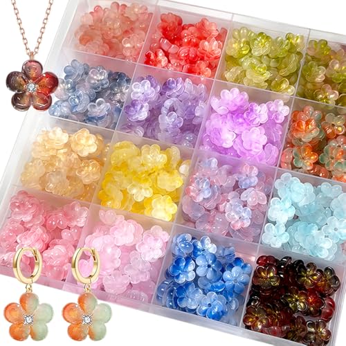 50PCS Colorful Flower Beads Charm Bulk for Jewelry Making Cute Floral Charms Spacer Bead for Bracelets Making Kit Beads Bloom Craft Acrylic Glass Bead Jewelry Making Supplies for Necklaces Keychains