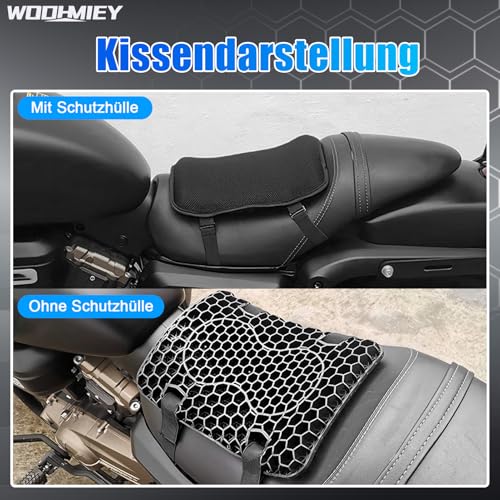 WODHMIEY Motorradkissen, Stoßdämpfendes Motorradkissen, Hohlstruktur, Atmungsaktivem Netzbezug, Elastischem Gel, Druckentlastung, Hochwertigem TPE, 21x28 cm, Geeignet Für Roller,