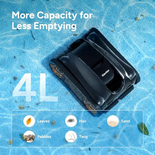 Image of iGarden Robotic Pool Cleaner, Cordless Pool Vacuum for All Pool Shapes, 4H Runtime, Intelligent Navigation & AI Timer, Cleans Floor, Walls & Waterline, Touchscreen & App Control, 4L Filter, Obsidian