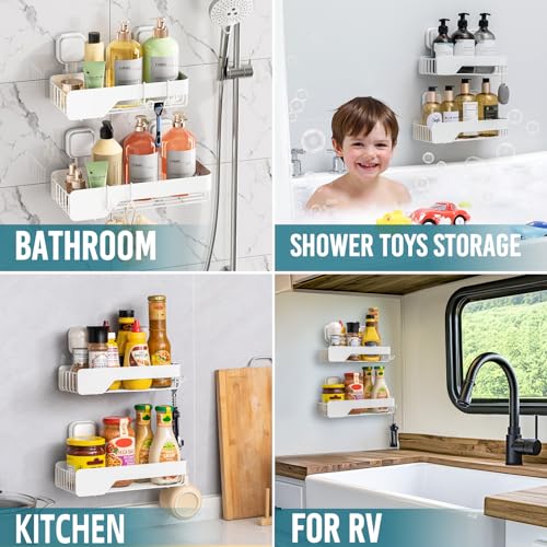 Image of TAILI Shower Caddy Suction Cup Rustproof Metal Shower Shelves White 2pack