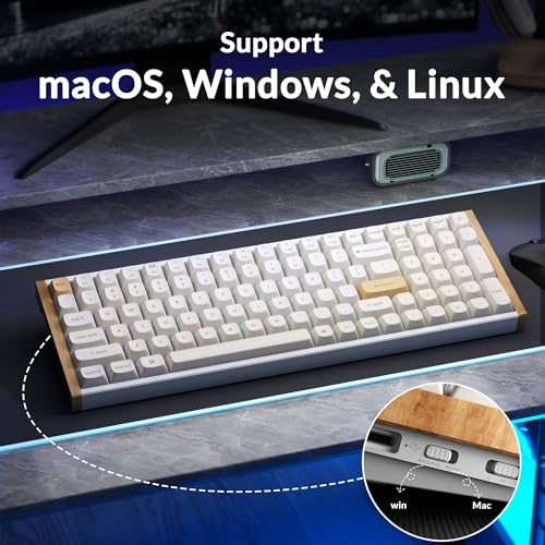 Image of Keychron K4 HE 96% Wireless Hall Effect Keyboard with Number Pad, Rapid Trigger Magnetic Switches, QMK Launcher, 2.4GHz /Bluetooth /Wired, Mac & Windows, Wood Accent Frame, White (Non-Shine-Through)