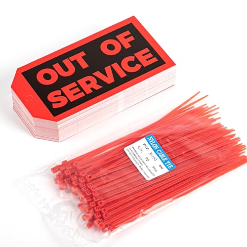 VELATYVIO 90Sets Out of Service Tags with Adjustable Wire Ties Repair Label for Machine Equipment Inspection Maintenance 5.51 X 2.76inch Red