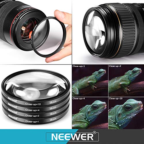 NEEWER 58mm ND/CPL/UV/FLD/Kit de Accesorio de Lente y Filtro con ND2 ND4 ND8, Filtros de Primer Plano (+1/+2/+4/+10), Parasol de Tulipán, Parasol de Goma Plegable, Tapa de Lente, Bolsa de Filtro - imagen 3