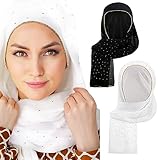 Toulite 2 Pcs Muslim Hijab Scarf for Women Rhinestone Soft Chiffon Head Wrap Long Scarves Shawl Wrap for Muslim Women Abayas Dress
