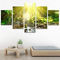 SIGNWIN 5 Panel Canvas Wall Art Modern Art Expressive Farmhouse/Country Landscape Mountain Top Multicolor Photography for Home Decorations Ready to Hang - 60