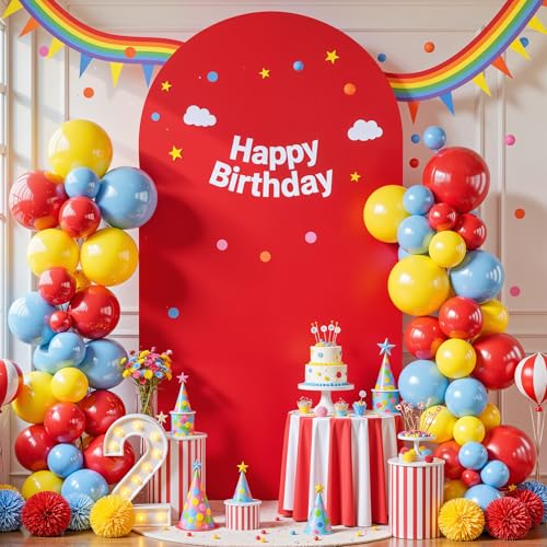 Image of 7.2FT Red Arch Backdrop Cover, Spandex Fitted Wedding Arch Stand Covers 2-Sided Round Top Chiara Stretchy Arch Backdrop Cover for Wedding Birthday Party Baby Shower Banquet Decoration