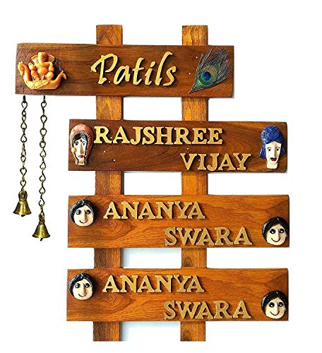 Vasu Art Teak Wood Customizable Hanging Water Proof Name Plate/Na...