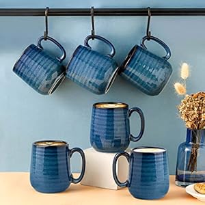 Hasense Coffee Mugs Set of 6, 12 Ounce Coffee Cups Set with Handle, Ceramic Tea Mugs for Kitchen, Blue Latte Mugs for Coffee,Cocoa, Tea, Stylish Mug Gift, Dishwasher and Microwave Safe Hasense Coffee Mugs Set of 6 12 Ounce Coffee Cups Set with Handle Ceramic Tea Mugs for Kitchen Blue Latte Mugs for CoffeeCocoa Tea Stylish Mug Gift Dishwasher and Microwave Safe
