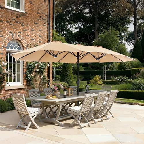SUPERJARE 13FT Outdoor Umbrella for Patio, Double sided Pool Umbrellas with Fade Resistant Canopy, Large Table Umbrella for Deck, Market, Backyard - Beige(No Base)