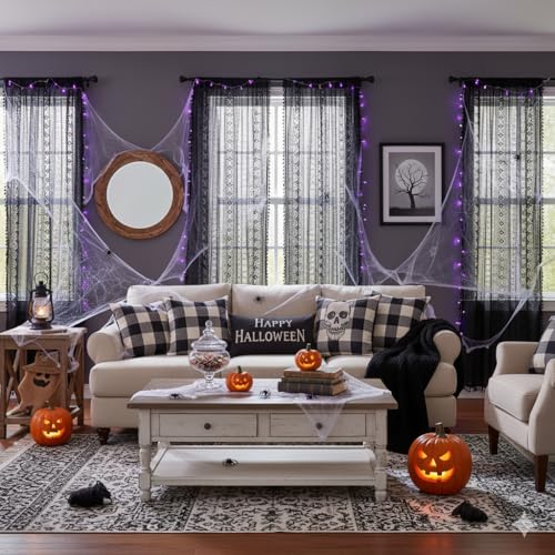 Black Boho Linen Textured Tassel Sheer Lace Curtains, Chic Crochet Geometry Knitting Rod Pocket Window Drapes for Living Room Bedroom, 2 Panels,84" L x 40" W - Image 7