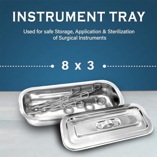 Image of OTICA Instrument Tray With Lid 8 x 3 x 1.5 inch - Stainless Steel Medical Tray With Cover | Corrosion-Resistant Tray for Hospital, Clinic & Surgery Use