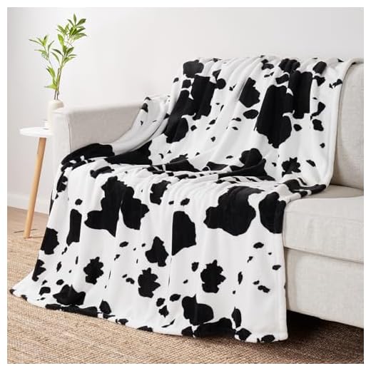 Cozy Bliss Cow Print Fuzzy Throw Blanket for Couch - Thick Soft Warm Non Shedding Fleece Blankets for Western Décor Room, for Kids, Women Men Girls, Black & White 50"*60"