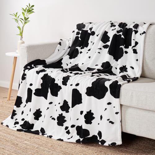 Cozy Bliss Manta con Estampado de Vaca, Suave, Gruesa y Cálida, para Sofá, 50 x 60 pulgadas, Negro y Blanco miniatura 1