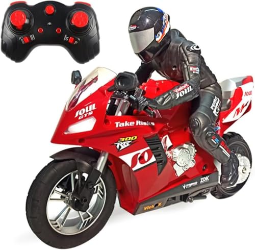 SIzlaho ワイヤレスリモコンスタントカー、ヘッドアップライト、ライト、ドリフト、回転、オートバランス、レーシングバイク、電動おもちゃの車、一輪車、USB充電式、使いやすい、子供、男の子、女の子、クリスマスプレゼント (レッド)