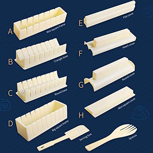Faruijie Sushi Making Kit,10 Pieces Plastic Rice Roll Sushi Maker Tool Complete With 8 Sushi Mold Shapes Fork Spatula Diy Home Sushi Tool… thumb #4