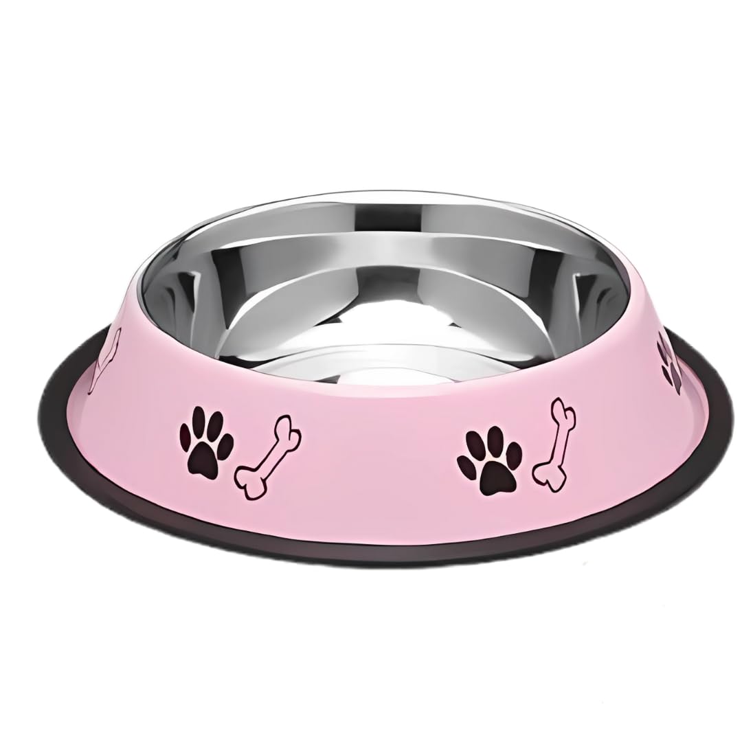 PET FUN Stainless Steel Printed Dog Feeding Bowl | Non-Skid Rubber Base | Rust-Resistant & Dishwasher Safe Pet Food and Water Bowl | Ideal for Small to Large Dogs (Pink, 150ml) (B0DHSDYFR4) Amazon Price History, Amazon Price Tracker