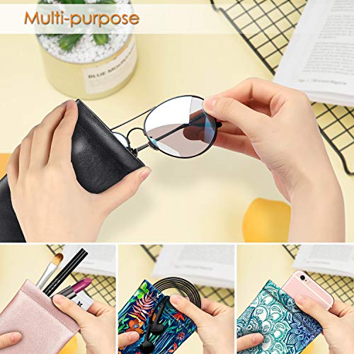 Image of FINTIE Soft Eyeglasses Case with Cleaning Cloth, Portable Squeeze Top Vegan Leather Glasses Pouch, Sunglasses Eyewear Bag
