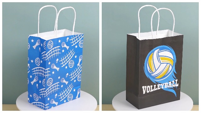 12 Sacchetti Regalo A Tema Pallavolo In Carta Kraft - Con Manici 21x12x8 Cm Per Feste Compleanno - 6