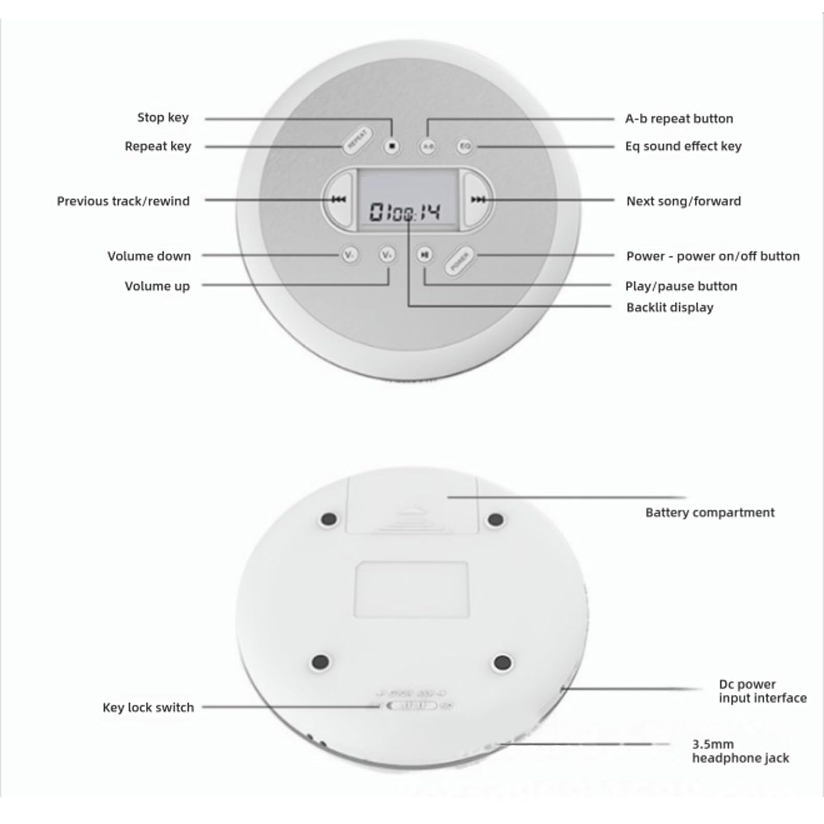 Lettore CD Portatile Lettore Musicale Leggero Anti-salto con Auricolari per Casa e Viaggio Realizzato in ABS Resistente