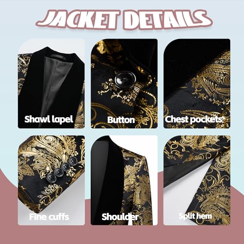 Suits for Men Slim Fit Shawl Lapel Printed Pattern Tuxedo Blazer Prom Party Event Banquet Performance3