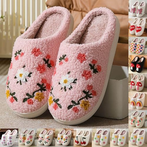 Slippers for Women 2025,Women's Cute Pattern Slipper Indoor Outdoor Shoes Warm Soft Bedroom Shoes Fuzzy Closed Toe Sandals Non Slip House Bedroom Slippers2